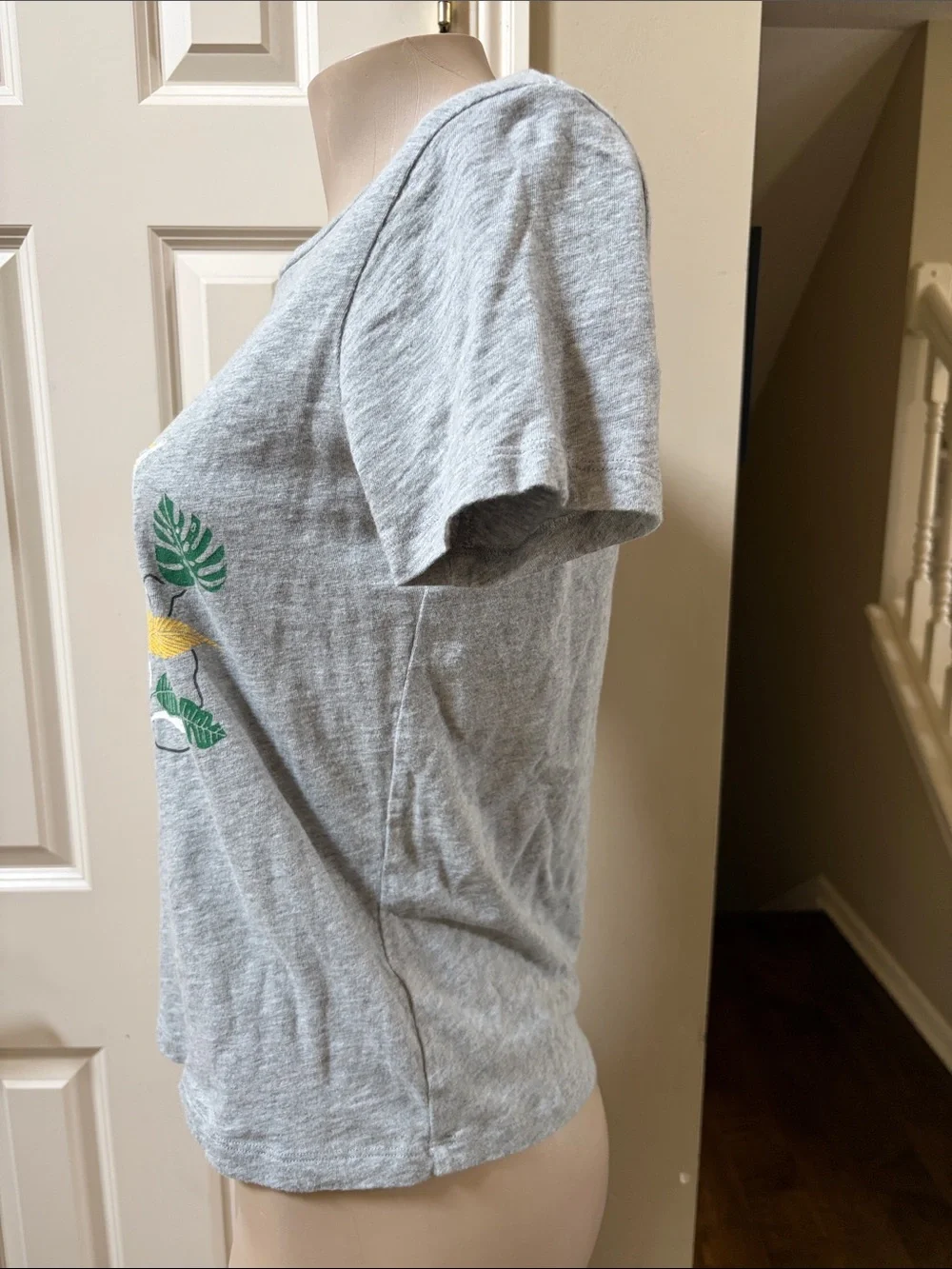 J. Crew Collectors Tee Gray 'On Island Time' Graphic with Tropical Prints, med
